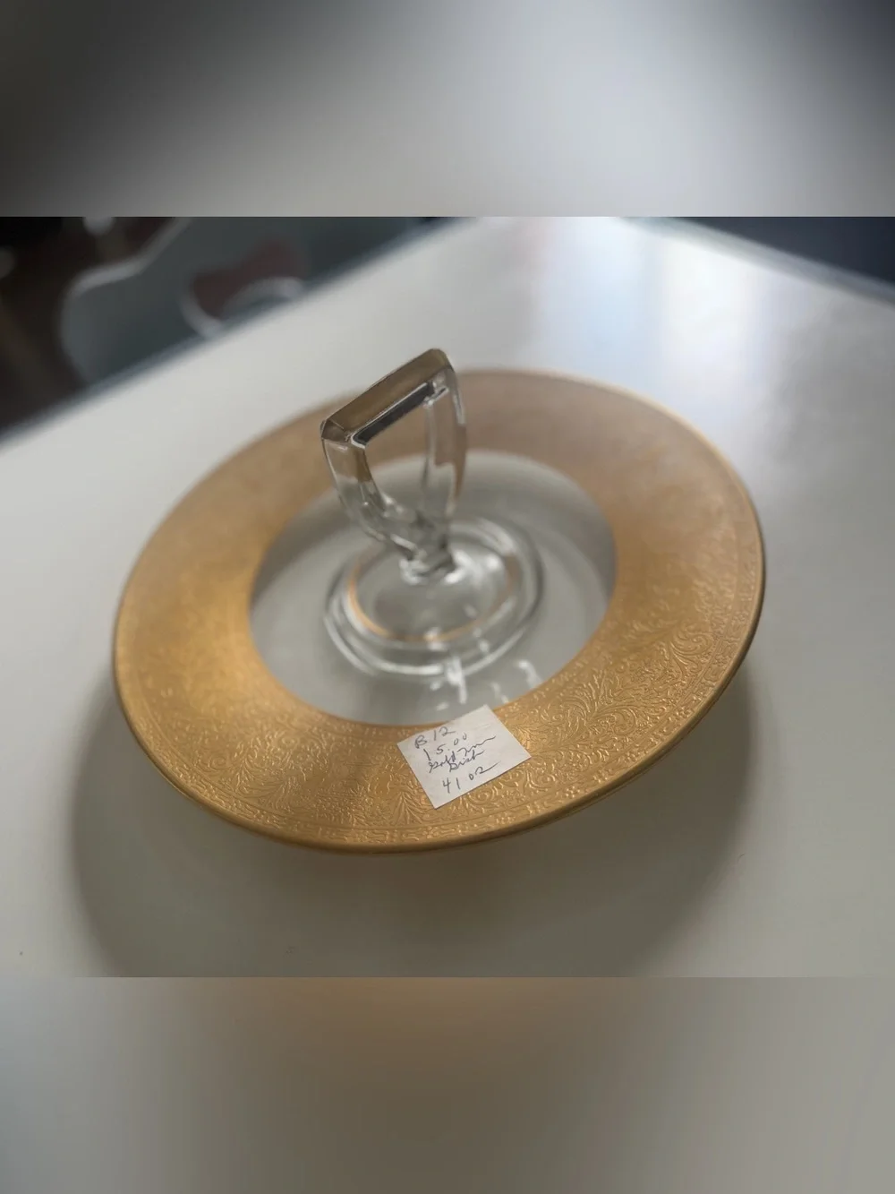 Gold Rim Glass Charger Plate with Clear Glass Centerpiece
